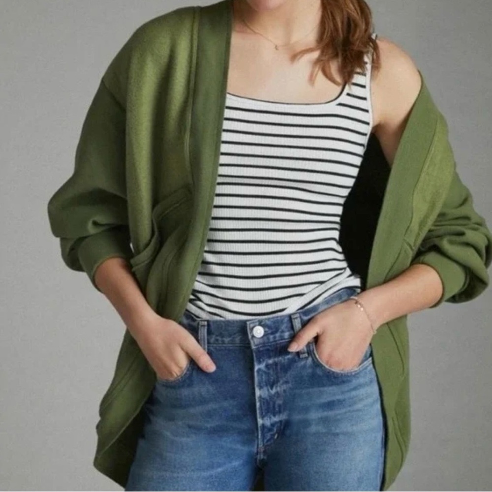 Anthropologie Pilcro Aubrey Oversized Fleece Cardigan‎ XXSP/XSP Moss Green